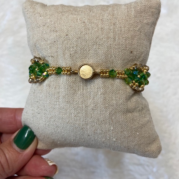 HANDMADE Beaded Green & Gold Boho Bracelet - Picture 2 of 5